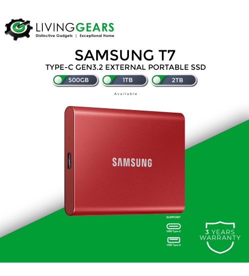 Samsung Portable SSD T7 External SSD Solid State Disk Drive ( 250GB / 500GB / 1TB / 2TB ) Metallic Red