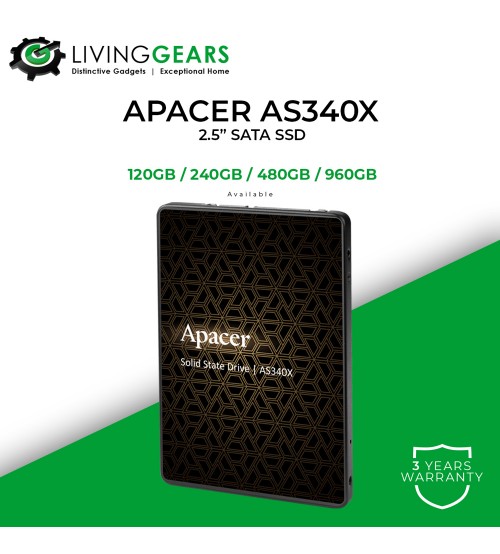 Apacer AS340X 120GB / 240GB / 480GB / 960GB SATA SSD For Desktop & Laptop 2.5"